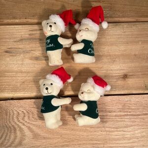 Vintage Kurt Adler Pencil Clip-on Figurine Merry Christmas Flocked Bear w/Hat 3"